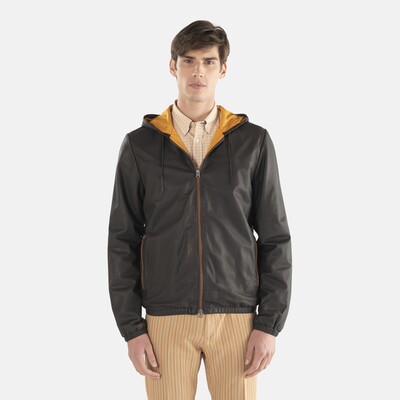 Harmont & Blaine - Leather bomber jacket with hood
